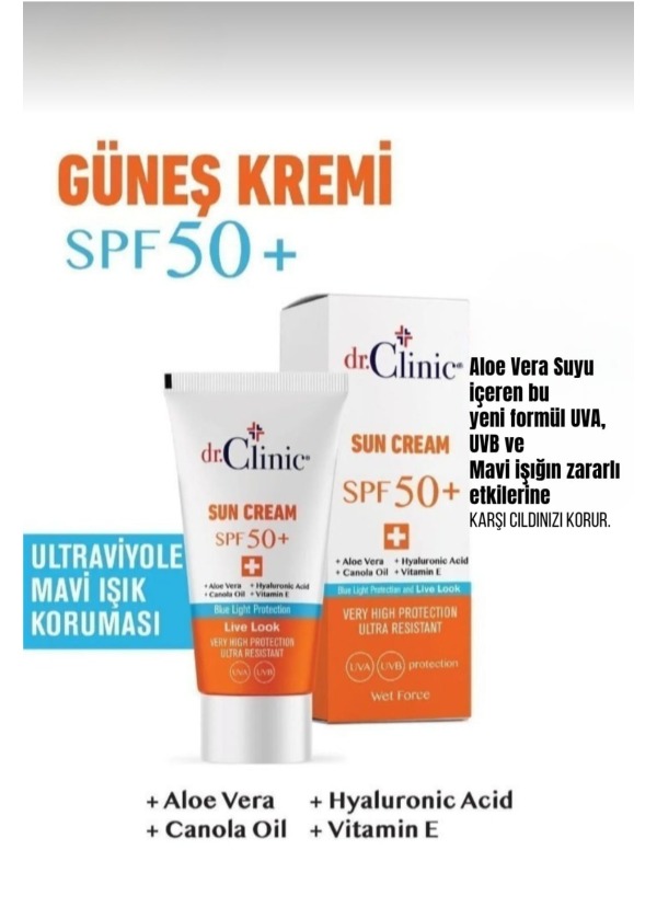 Dr.Clinic Spf 50+ Güneş Koruyucu Krem 50 ml ( UVA,UVB ve Mavi Işık Koruma )