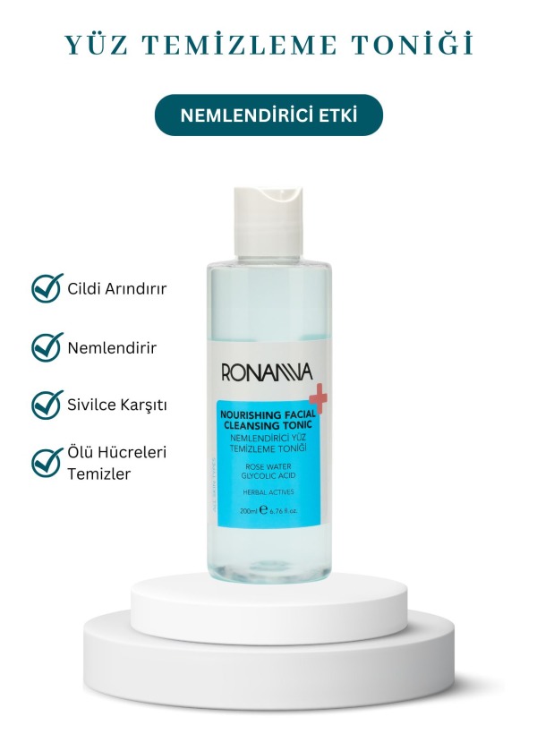 Ronanna Nemlendirici Yüz Temizleme Toniği - Gül Suyu Ve Glikolik Asit Ile Derinlemesine Temizlik - 200ml