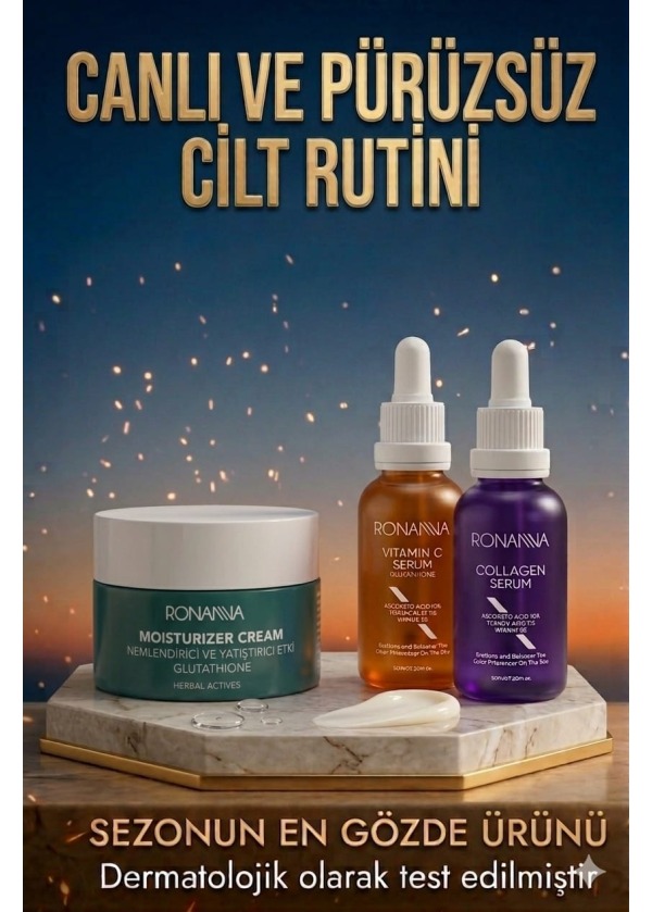 Ronanna Cilt Bakım Rutini Seti | C Vitamini Serum + Kolajen Serum + Yoğun Nemlendirici Krem