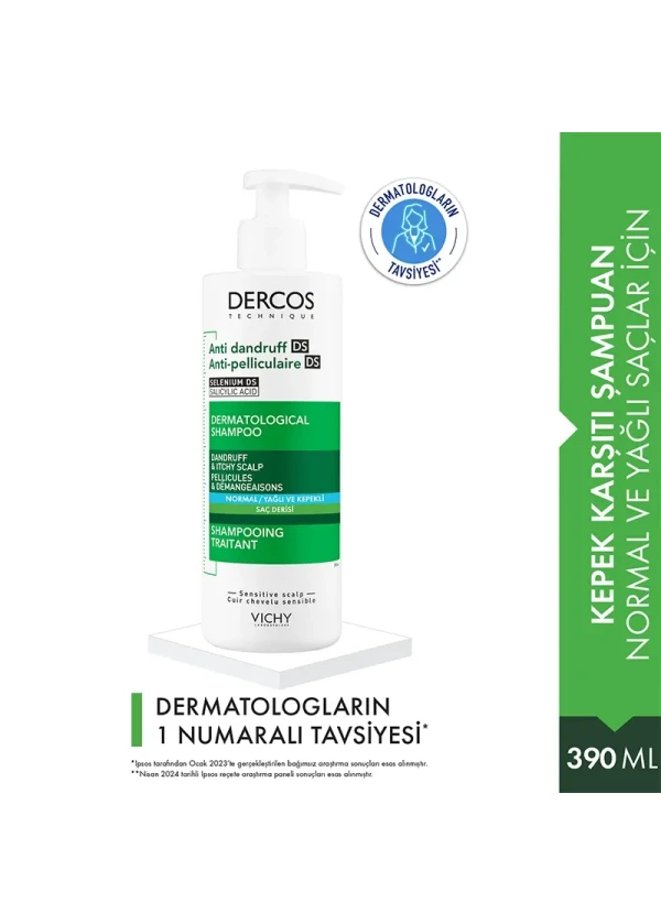 Vichy Dercos Anti Dandruff Normal ve Yağlı Saçlar için Kepek Karşıtı Şampuan 390 ml